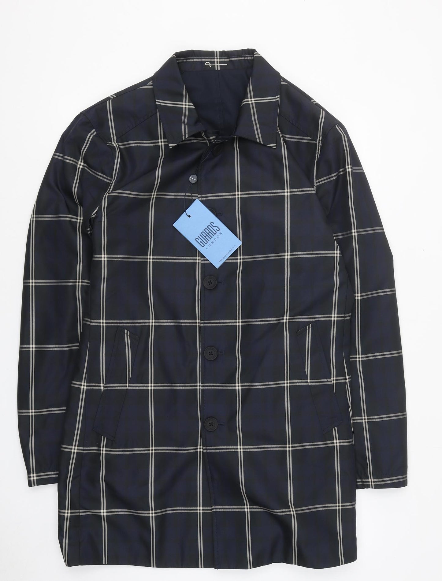 Guards London Mens Black Plaid Pea Coat Coat Size 42 Button