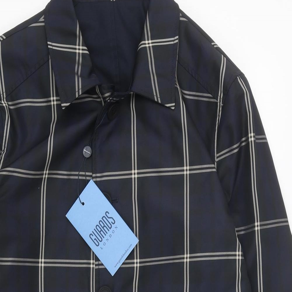 Guards London Mens Black Plaid Pea Coat Coat Size 42 Button