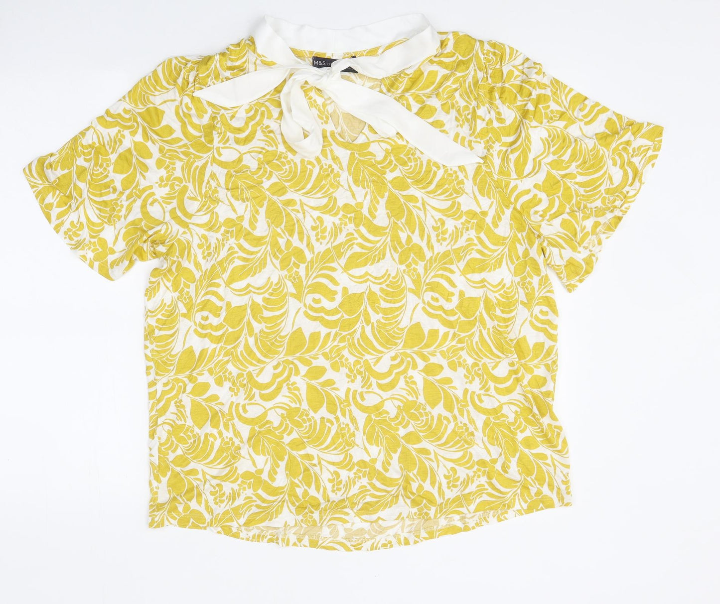 Marks and Spencer Womens Yellow Geometric Viscose Basic Blouse Size 20 V-Neck