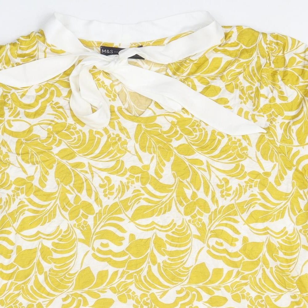 Marks and Spencer Womens Yellow Geometric Viscose Basic Blouse Size 20 V-Neck