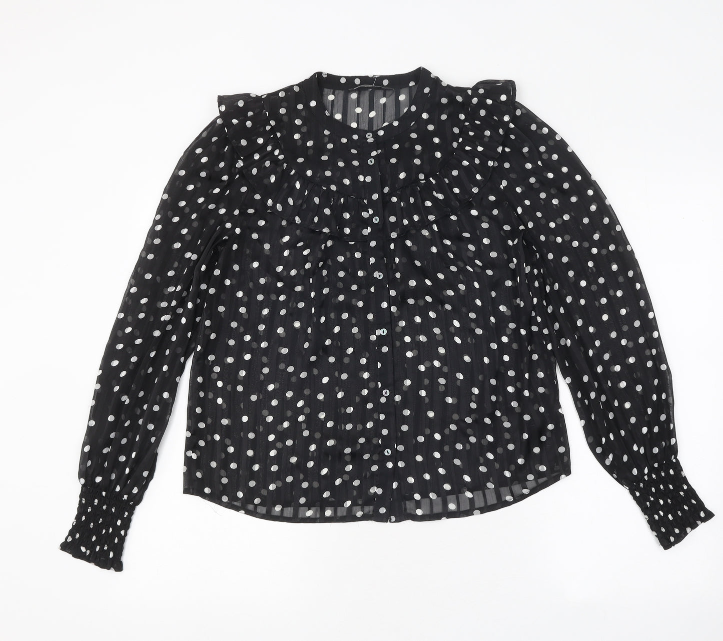 George Womens Black Polka Dot Polyester Basic Blouse Size 8 Round Neck