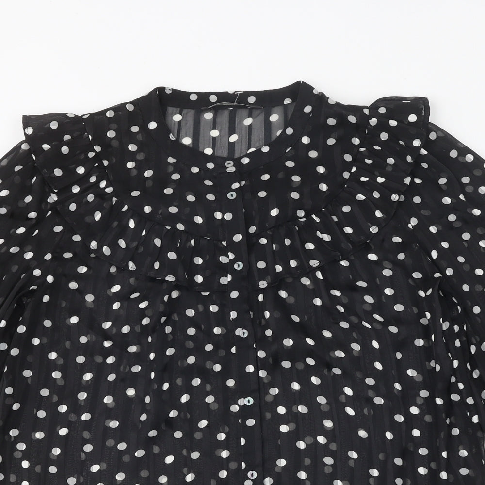 George Womens Black Polka Dot Polyester Basic Blouse Size 8 Round Neck