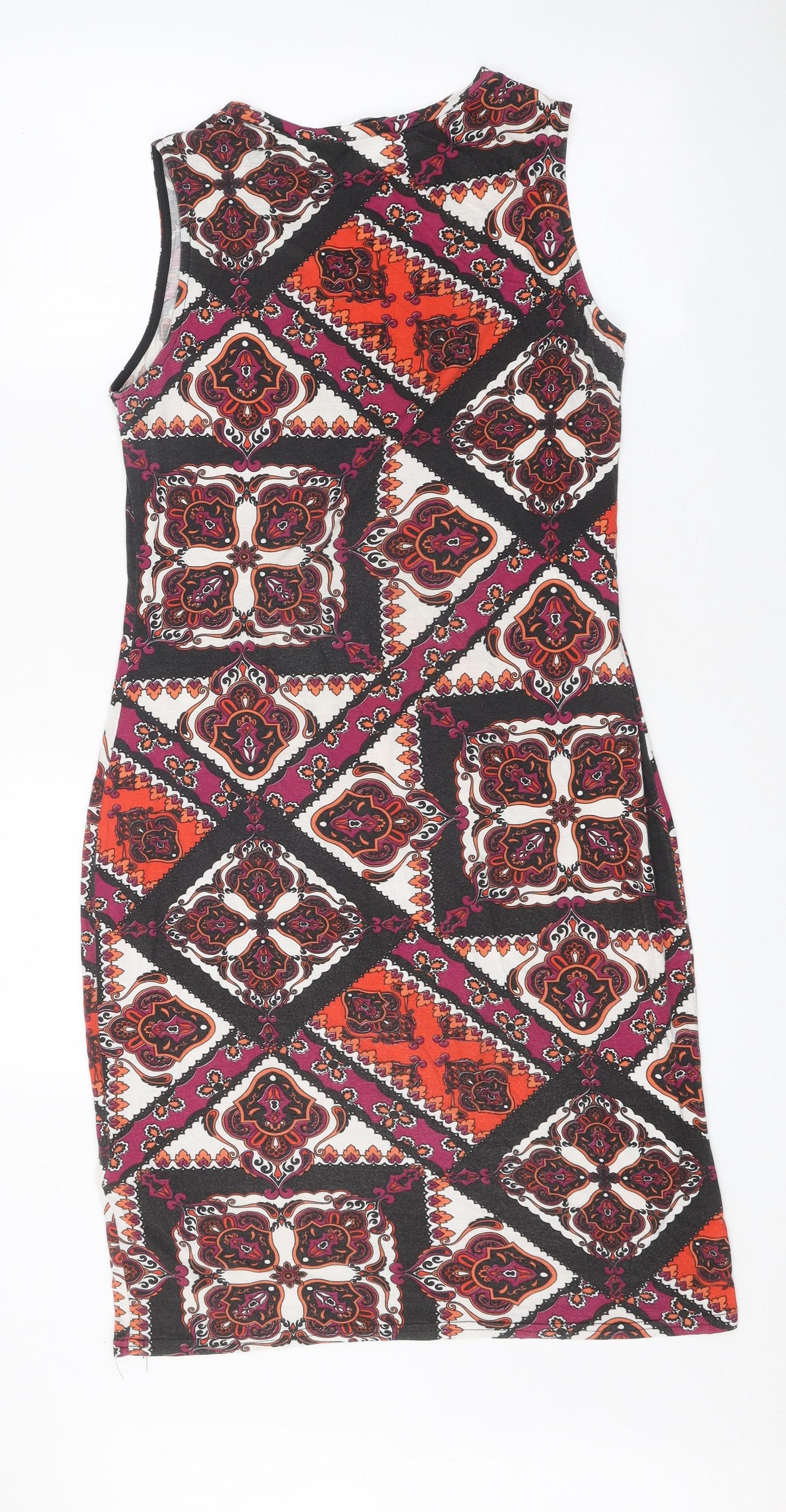 New Look Womens Multicoloured Geometric Polyester Tank Dress Size 12 Round Neck Pullover