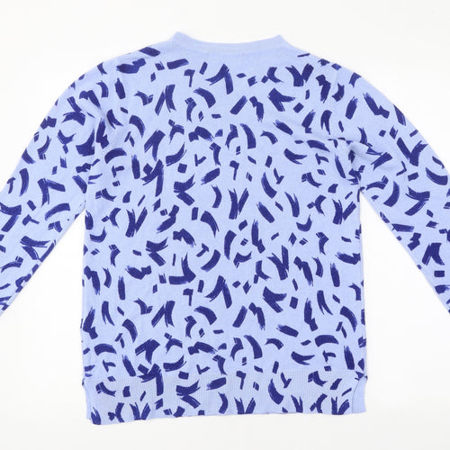 Marks and Spencer Womens Blue Round Neck Geometric Acrylic Henley Jumper Size 12