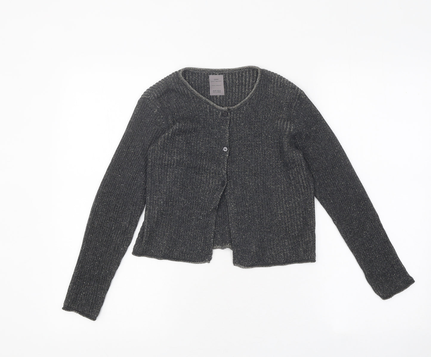 Zara Girls Grey Round Neck Wool Blend Cardigan Jumper Size 9 Years Button