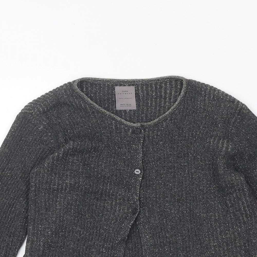 Zara Girls Grey Round Neck Wool Blend Cardigan Jumper Size 9 Years Button
