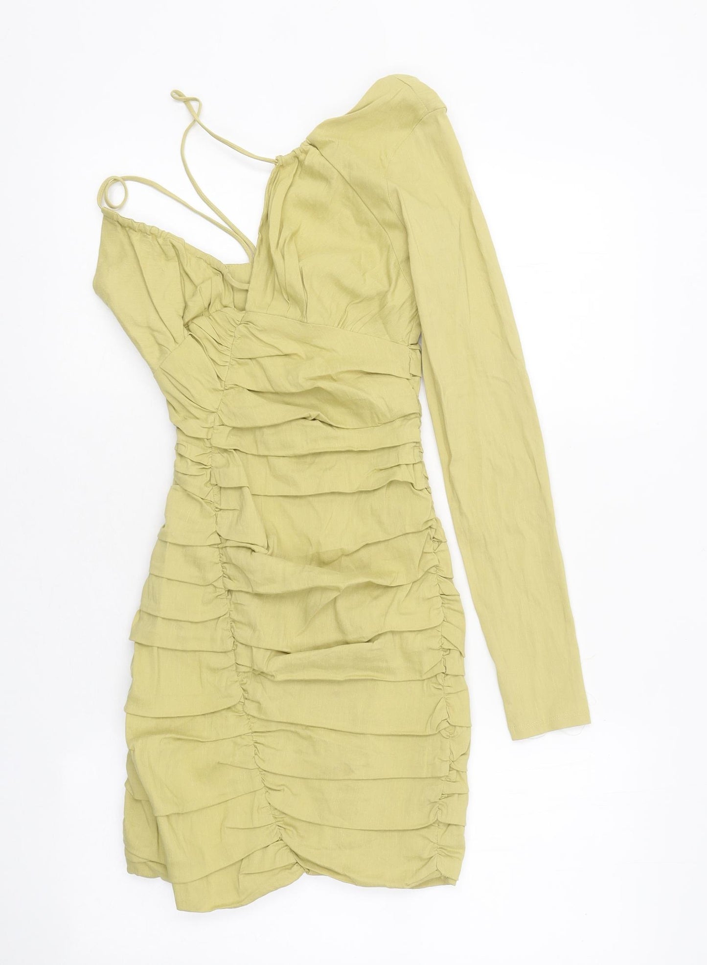 Zara Womens Green Polyester Bodycon Size XS One Shoulder Zip