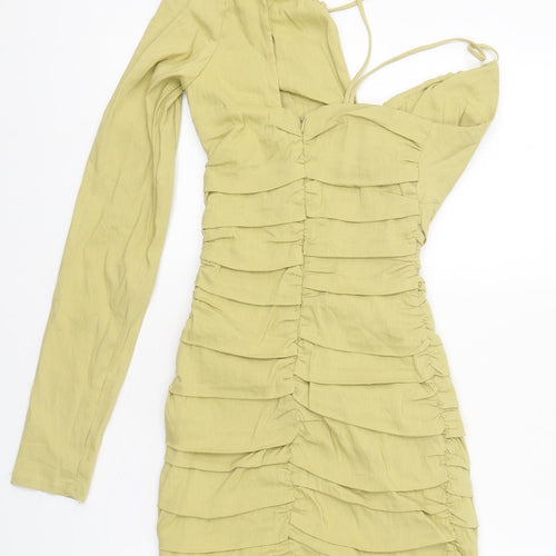 Zara Womens Green Polyester Bodycon Size XS One Shoulder Zip