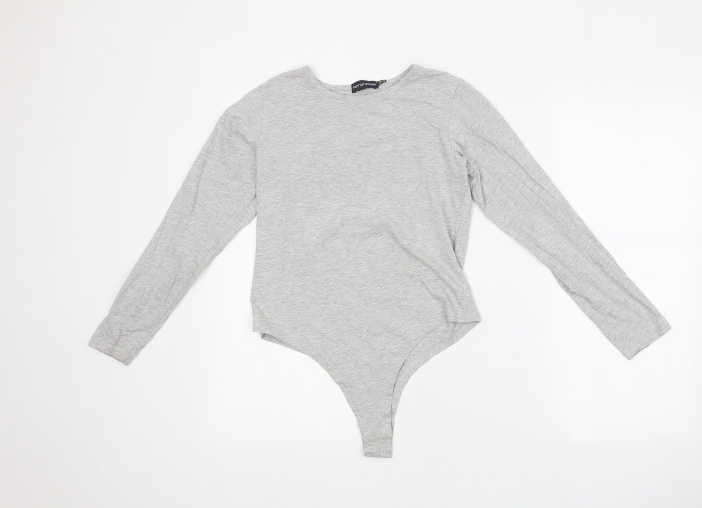 PRETTYLITTLETHING Womens Grey Polyester Bodysuit One-Piece Size 12 Snap