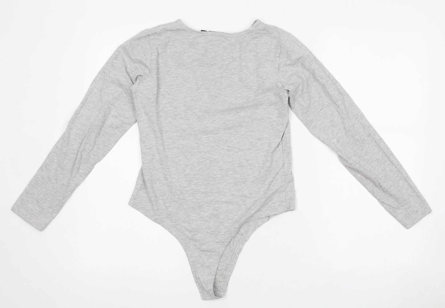 PRETTYLITTLETHING Womens Grey Polyester Bodysuit One-Piece Size 12 Snap