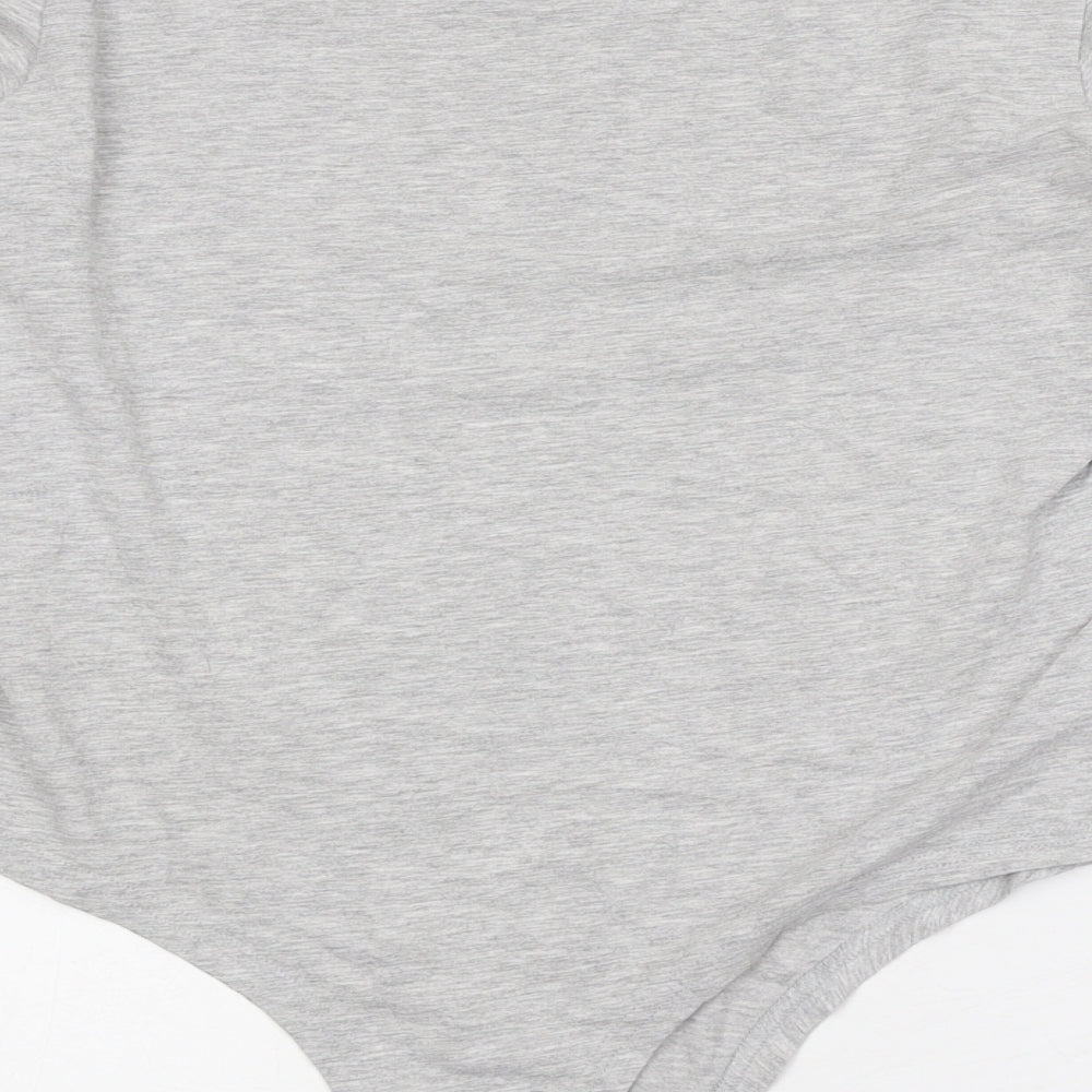 PRETTYLITTLETHING Womens Grey Polyester Bodysuit One-Piece Size 12 Snap