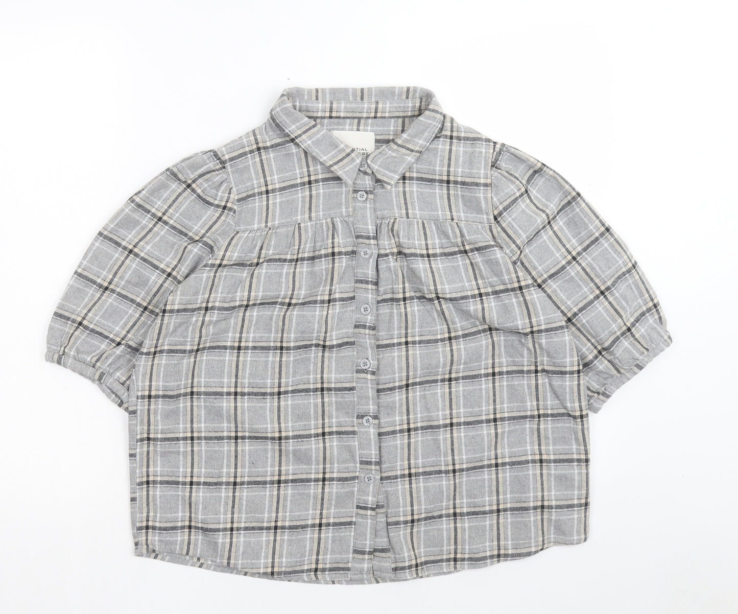 My Essentials Waredrobe Womens Grey Plaid Cotton Basic Button-Up Size 8 Collared