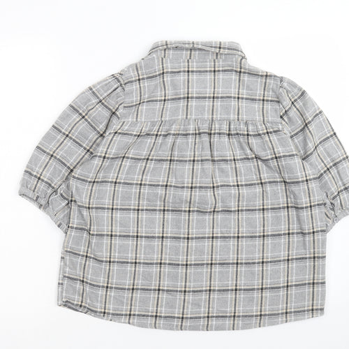 My Essentials Waredrobe Womens Grey Plaid Cotton Basic Button-Up Size 8 Collared