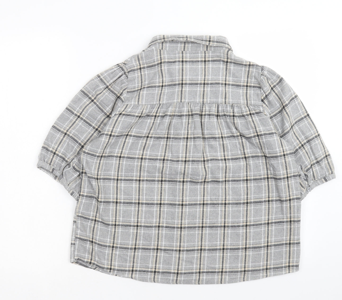 My Essentials Waredrobe Womens Grey Plaid Cotton Basic Button-Up Size 8 Collared