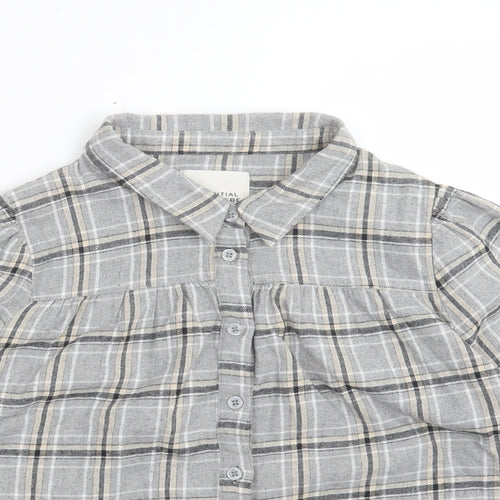 My Essentials Waredrobe Womens Grey Plaid Cotton Basic Button-Up Size 8 Collared
