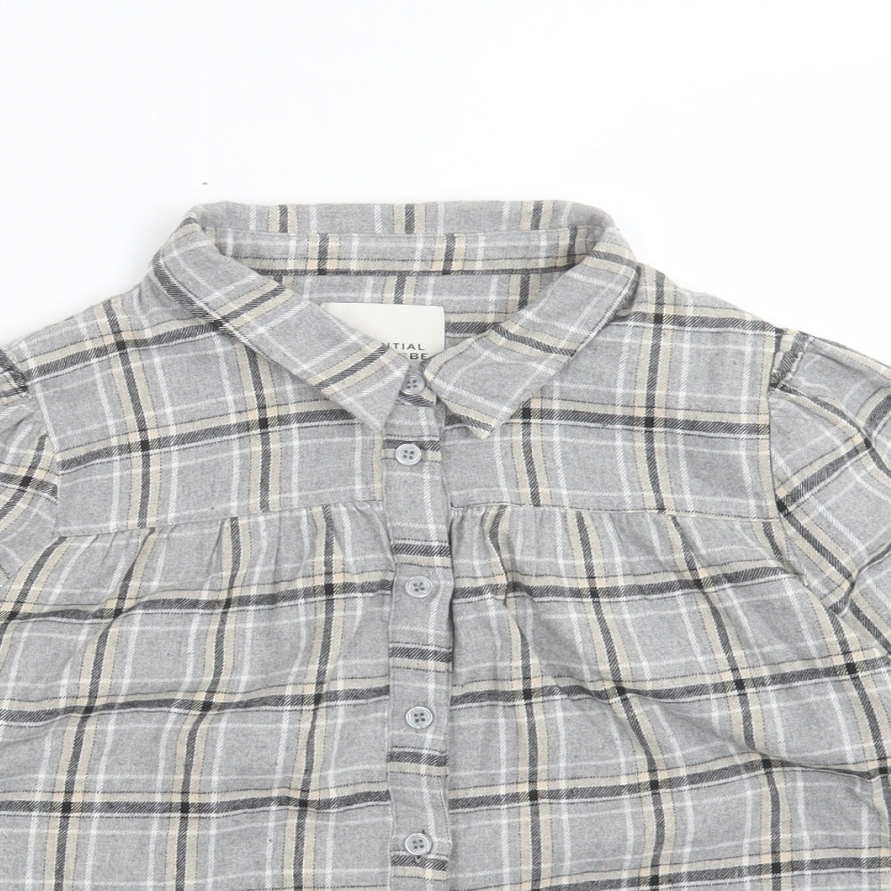 My Essentials Waredrobe Womens Grey Plaid Cotton Basic Button-Up Size 8 Collared