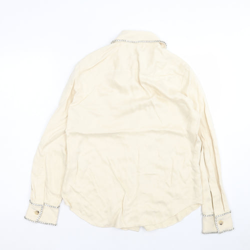 Zara Womens Ivory Lyocell Basic Button-Up Size M Collared
