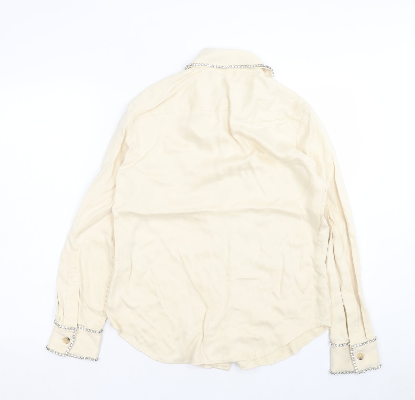 Zara Womens Ivory Lyocell Basic Button-Up Size M Collared