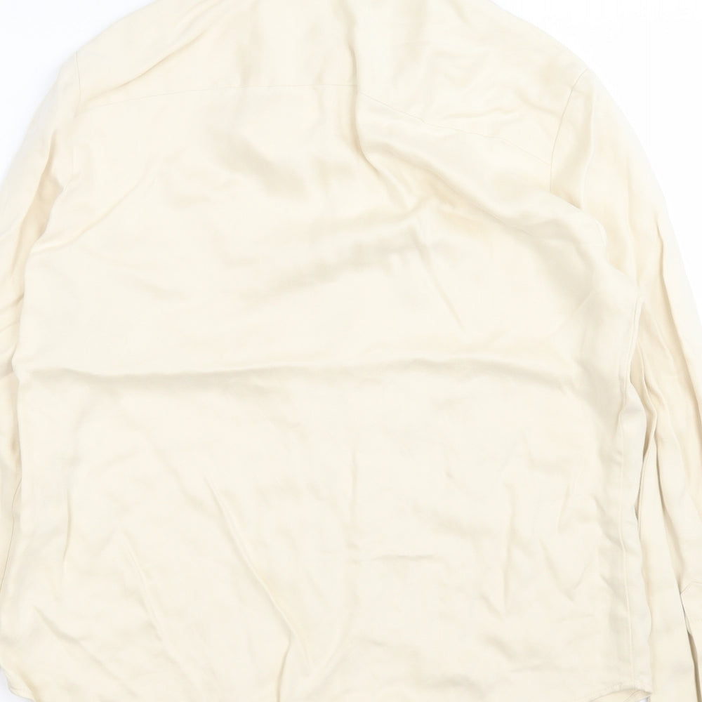 Zara Womens Ivory Lyocell Basic Button-Up Size M Collared