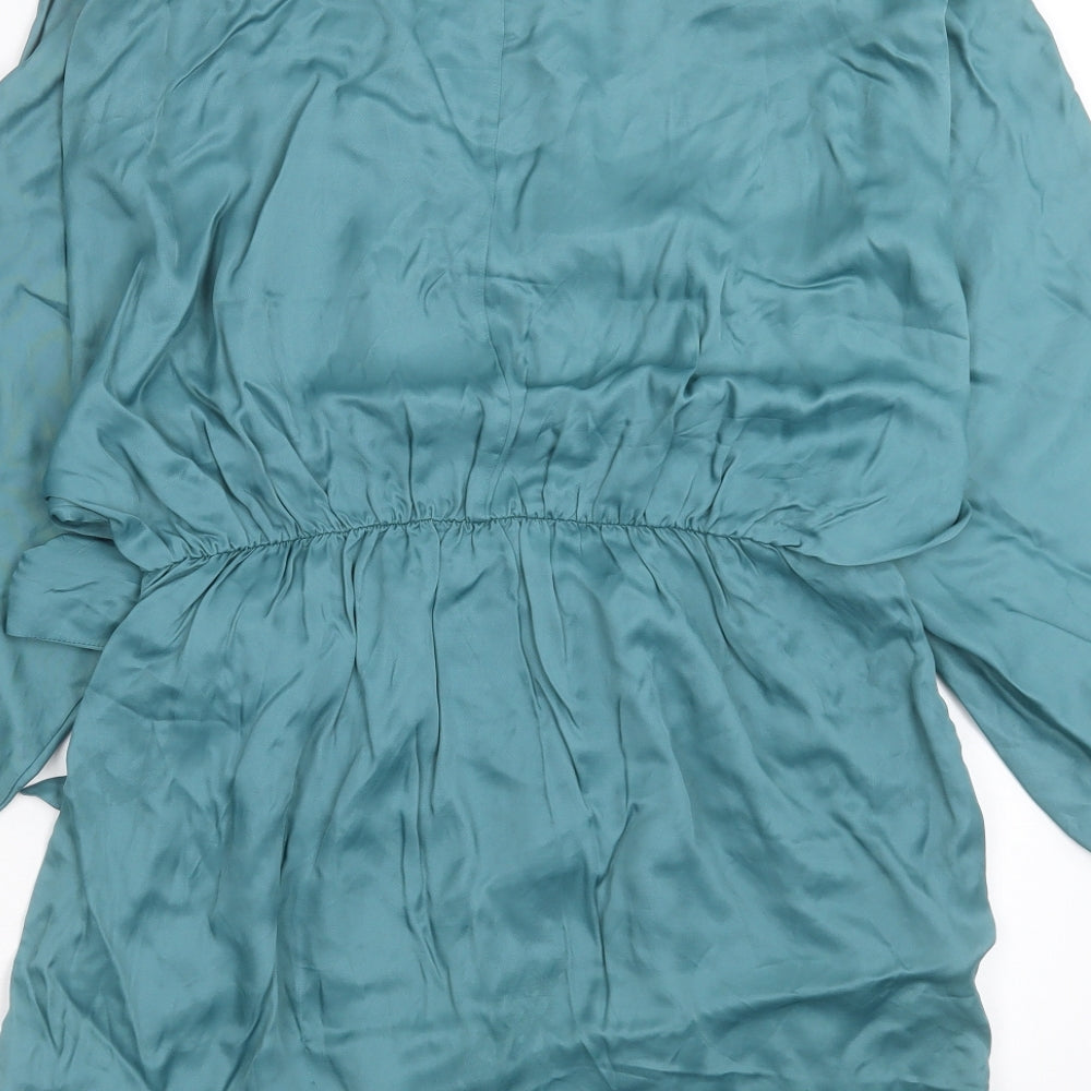 Zara Womens Blue Viscose Wrap Dress Size XL V-Neck Tie