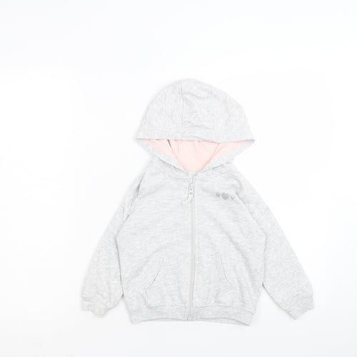Matalan Girls Grey Cotton Full Zip Hoodie Size 2XL Zip - Heart Pattern