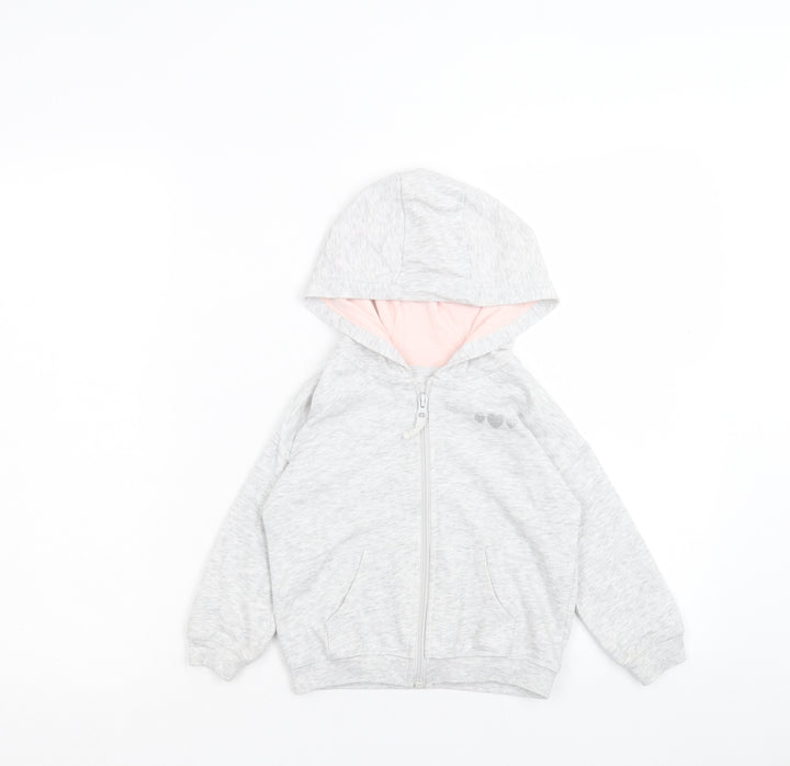 Matalan Girls Grey Cotton Full Zip Hoodie Size 2XL Zip - Heart Pattern