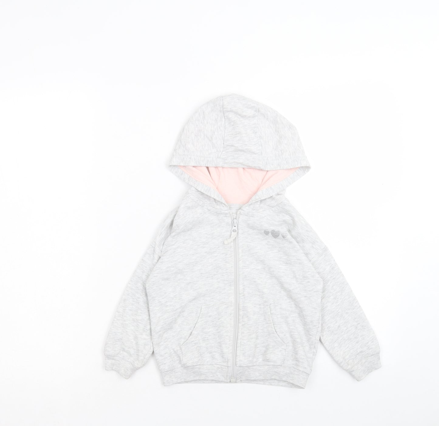 Matalan Girls Grey Cotton Full Zip Hoodie Size 2XL Zip - Heart Pattern