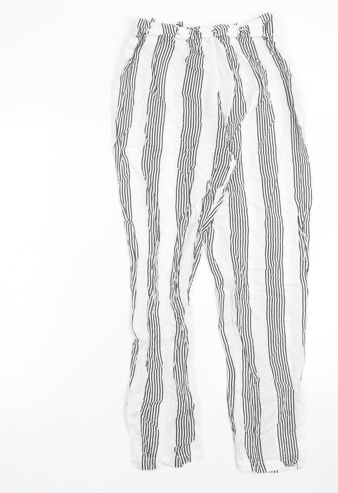 SheIn Womens White Striped Viscose Trousers Size S L26 in Regular Tie