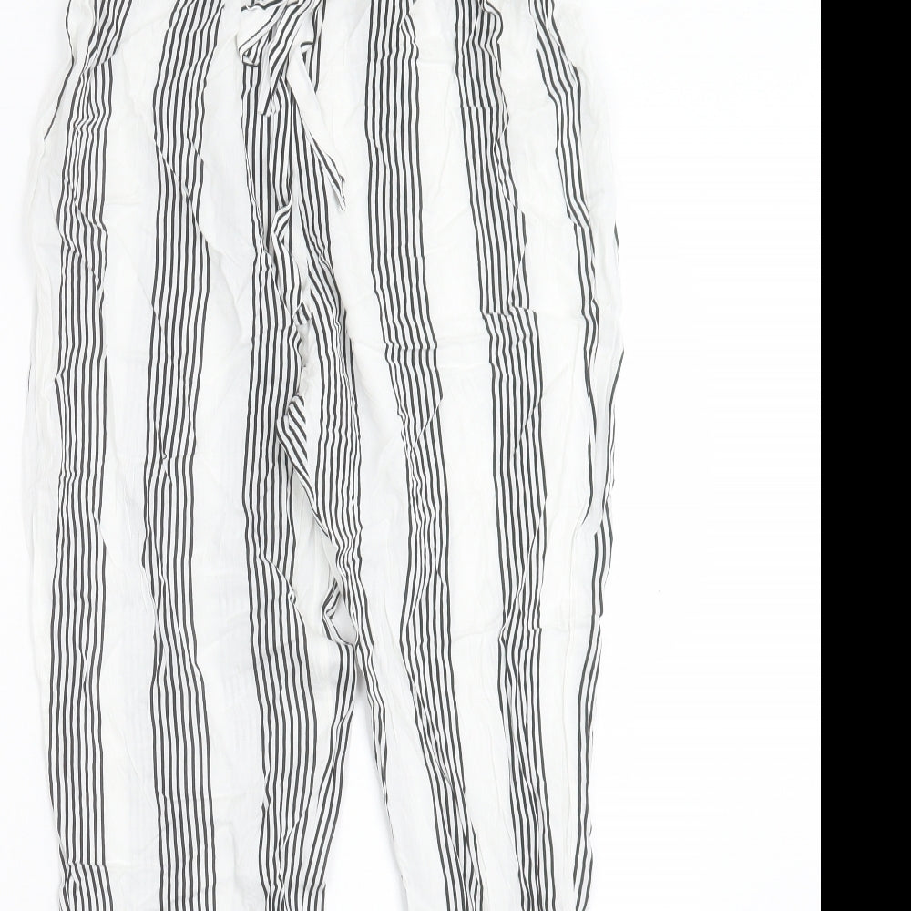 SheIn Womens White Striped Viscose Trousers Size S L26 in Regular Tie