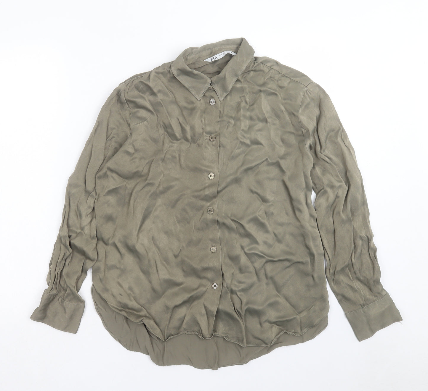 Zara Womens Green Viscose Basic Blouse Size M Collared