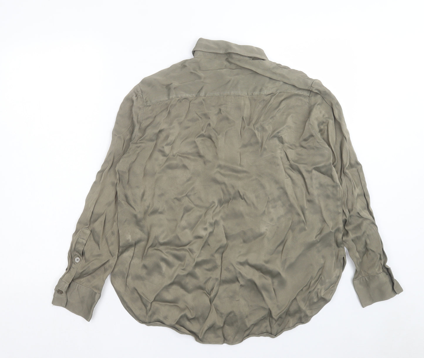 Zara Womens Green Viscose Basic Blouse Size M Collared