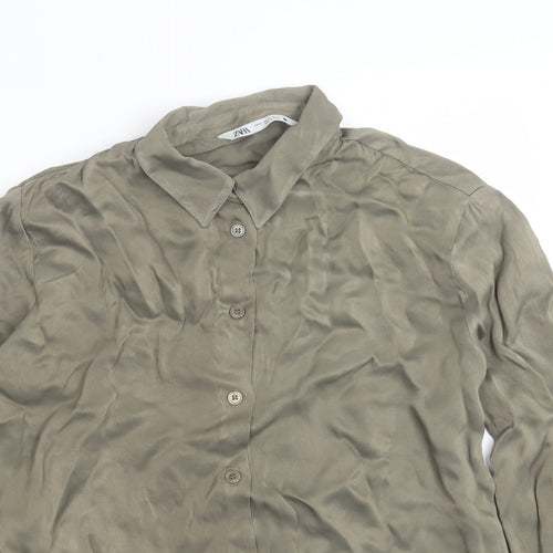 Zara Womens Green Viscose Basic Blouse Size M Collared