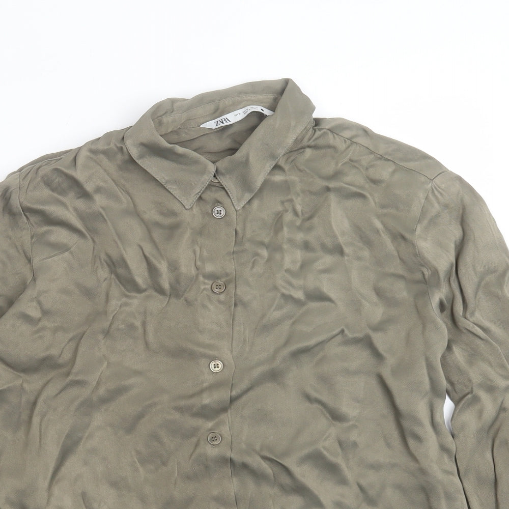 Zara Womens Green Viscose Basic Blouse Size M Collared