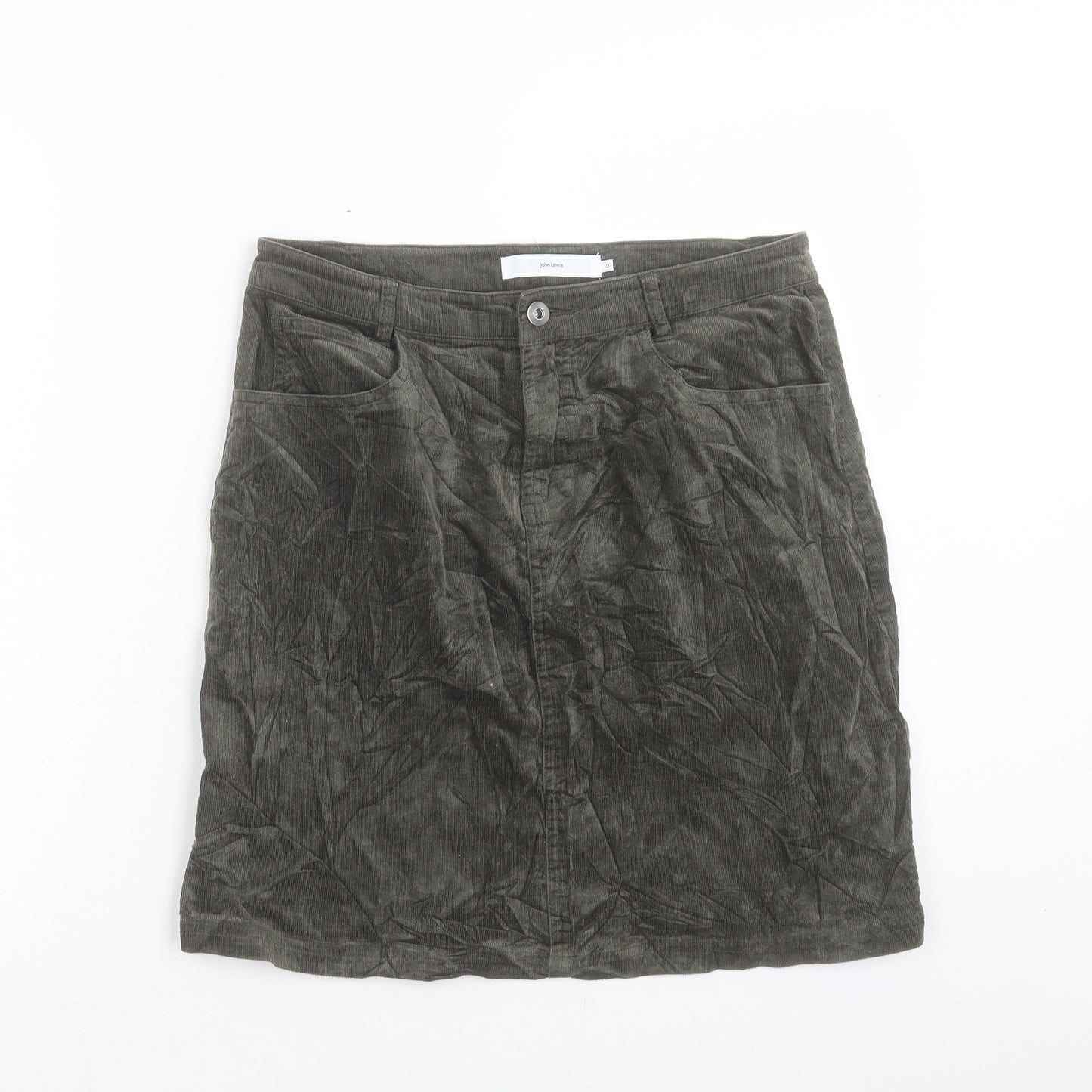 John Lewis Womens Green Cotton Mini Skirt Size 10 Button