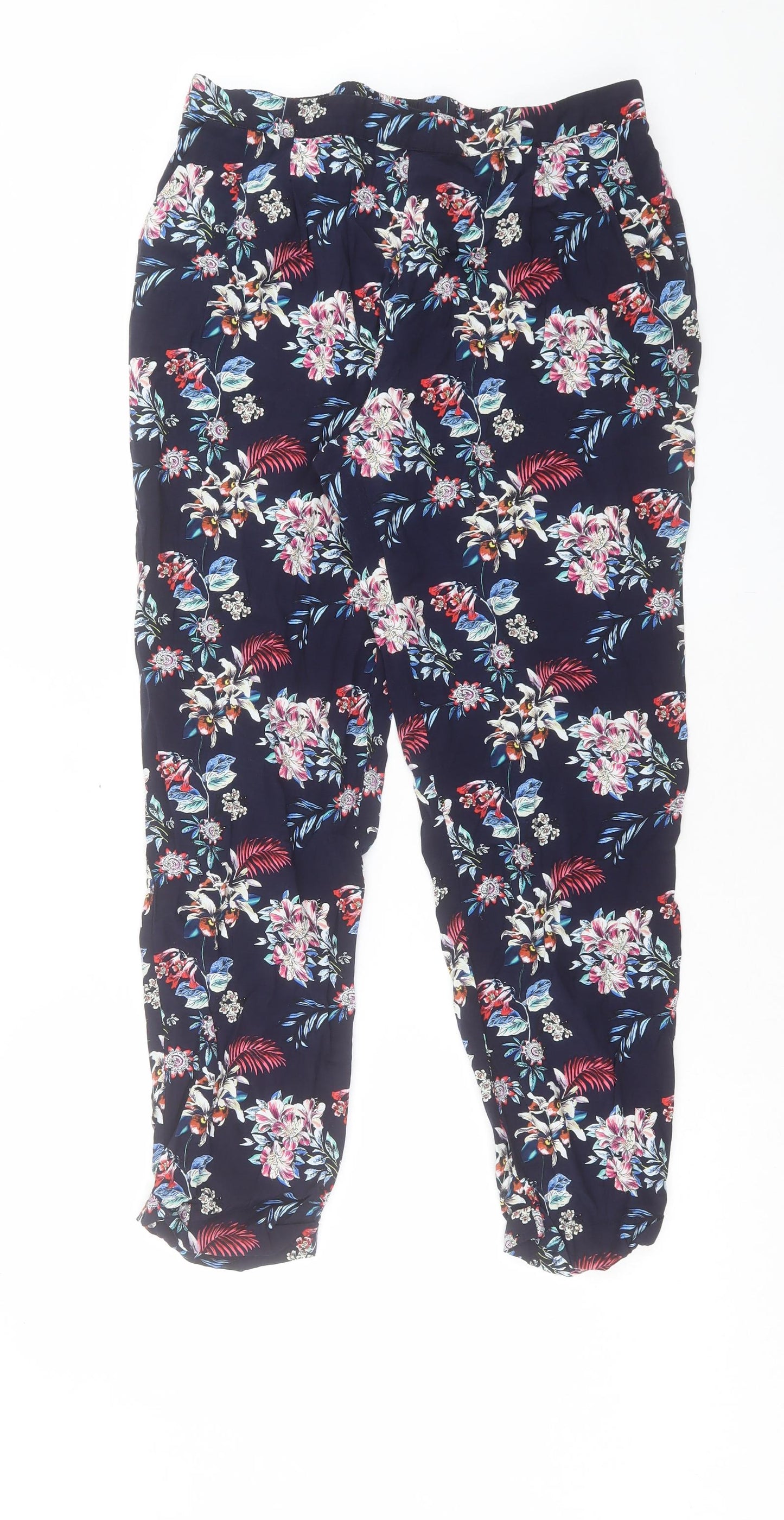 Oasis Womens Multicoloured Floral Viscose Trousers Size 16 L30 in Regular