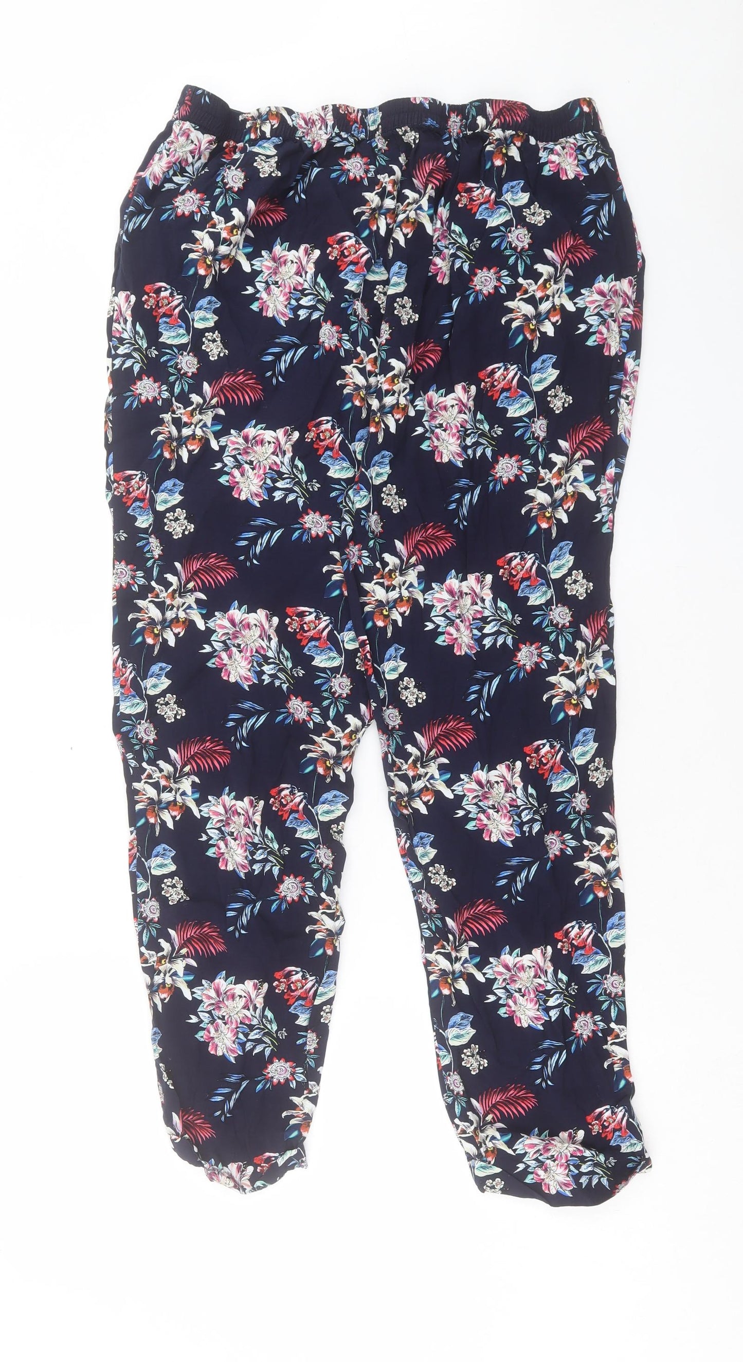 Oasis Womens Multicoloured Floral Viscose Trousers Size 16 L30 in Regular