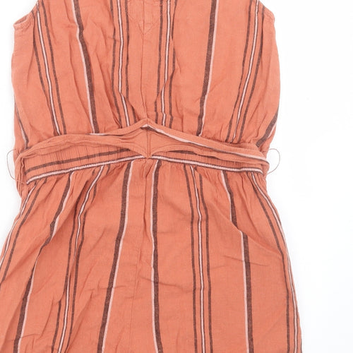 F&F Womens Orange Striped Linen Playsuit One-Piece Size 12 L30 in Button