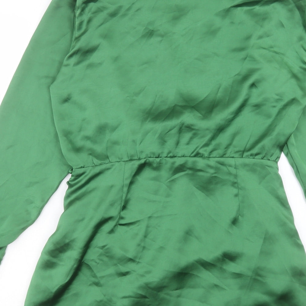 Zara Womens Green Polyester Shirt Dress Size M Collared Zip