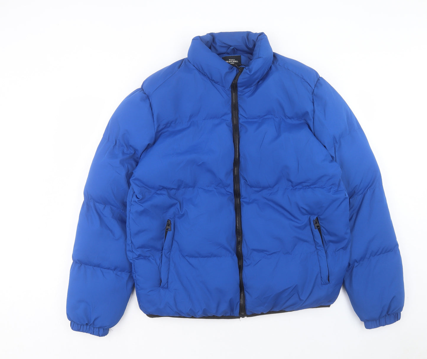 Brave Soul Mens Blue Puffer Jacket Jacket Size L Zip