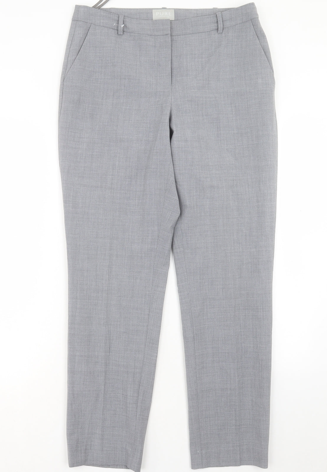 Pure Womens Grey Wool Chino Trousers Size 12 L30 in Regular Hook & Eye