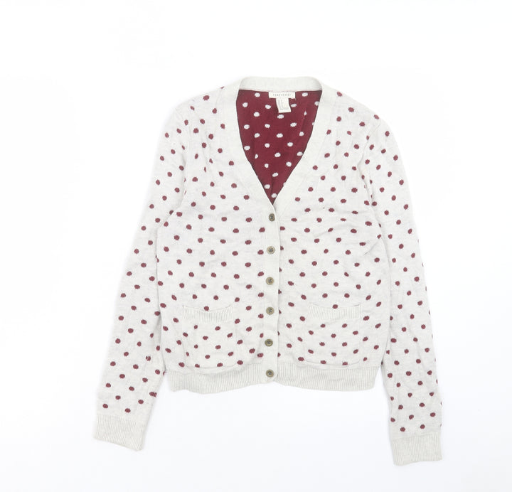 FOREVER 21 Womens Grey V-Neck Polka Dot Cotton Cardigan Jumper Size S