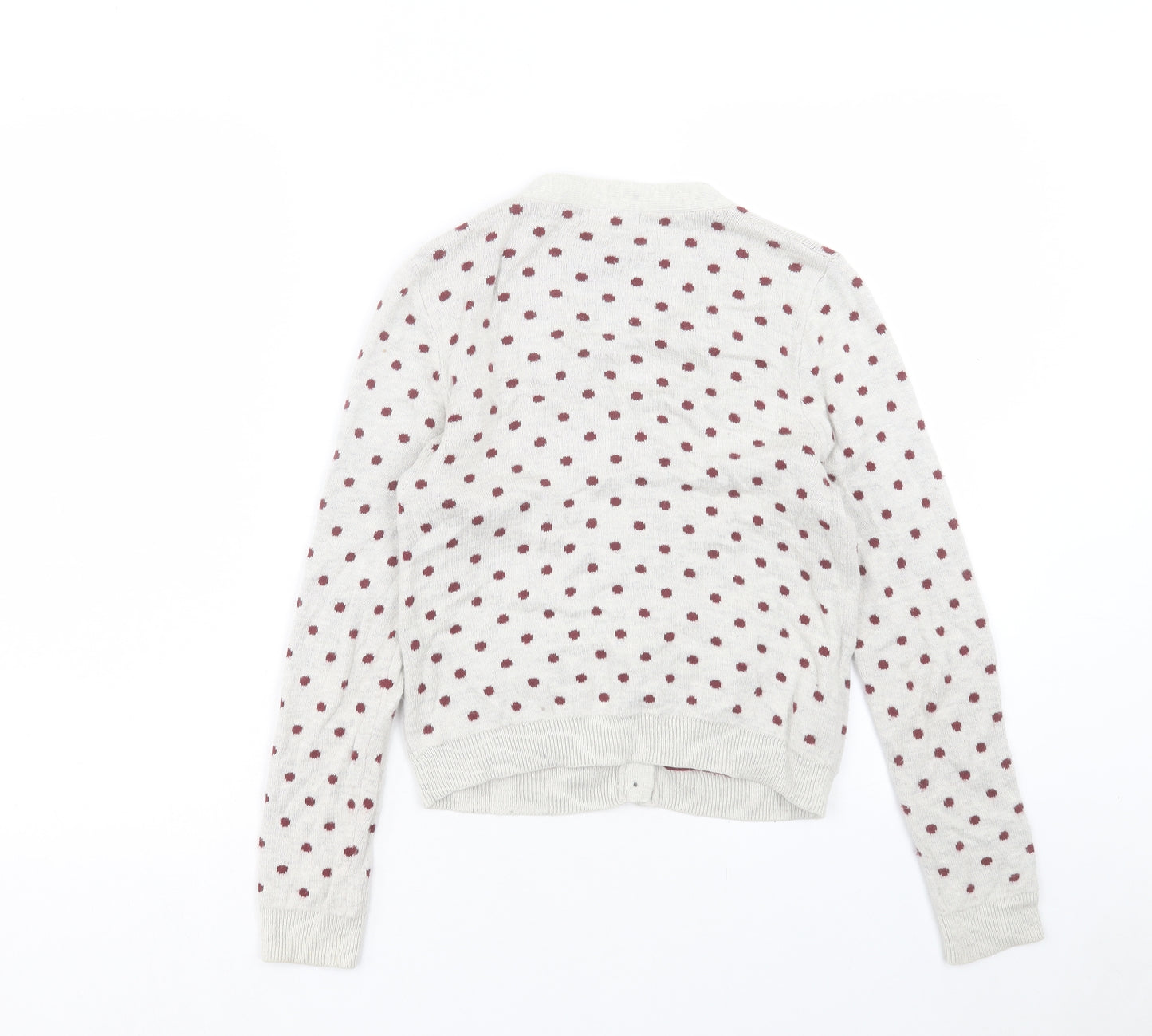 FOREVER 21 Womens Grey V-Neck Polka Dot Cotton Cardigan Jumper Size S