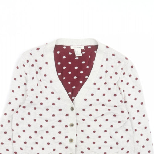 FOREVER 21 Womens Grey V-Neck Polka Dot Cotton Cardigan Jumper Size S