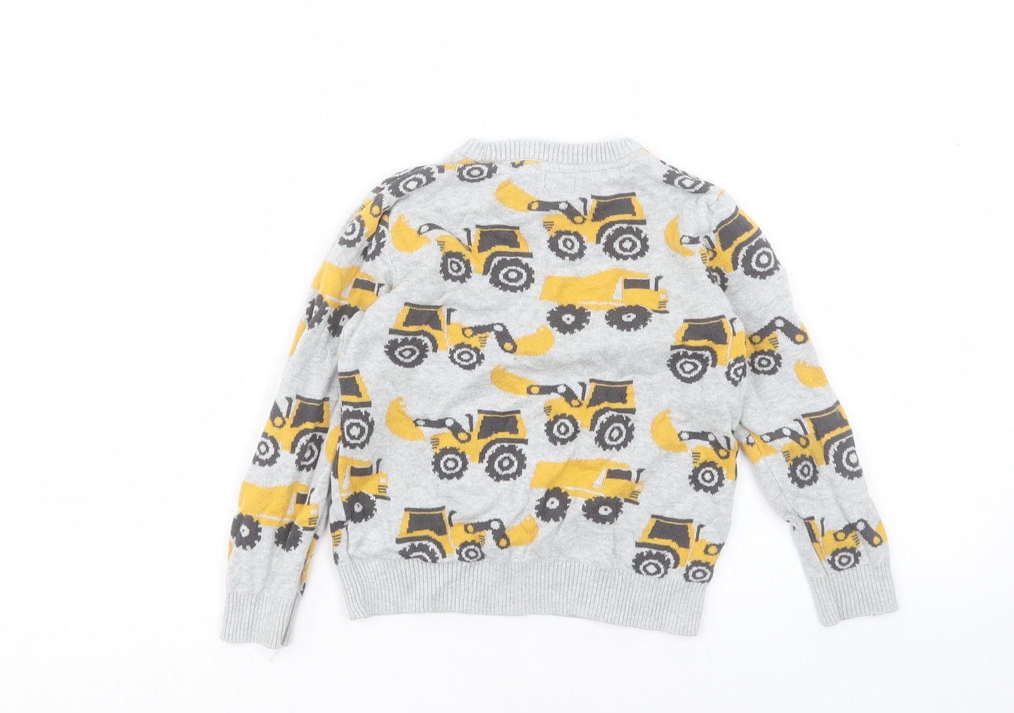 F&F Boys Grey Crew Neck Geometric Cotton Pullover Jumper Size 4 Years Pullover - Digger