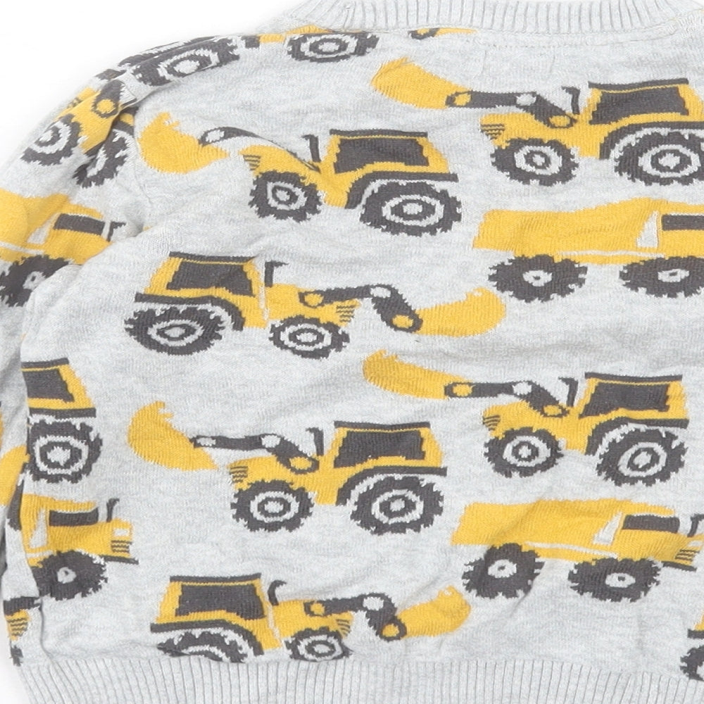 F&F Boys Grey Crew Neck Geometric Cotton Pullover Jumper Size 4 Years Pullover - Digger