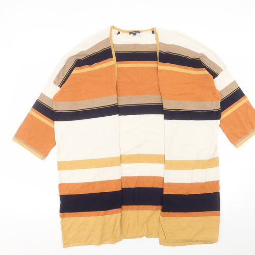 Oasis Womens Orange V-Neck Striped Viscose Cardigan Jumper Size M