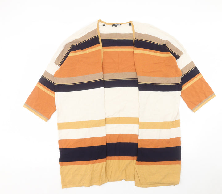 Oasis Womens Orange V-Neck Striped Viscose Cardigan Jumper Size M