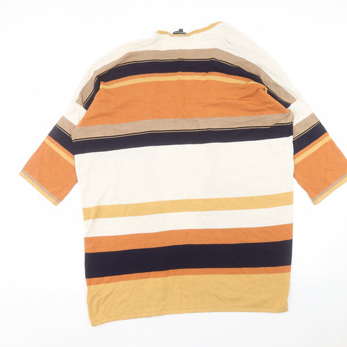 Oasis Womens Orange V-Neck Striped Viscose Cardigan Jumper Size M