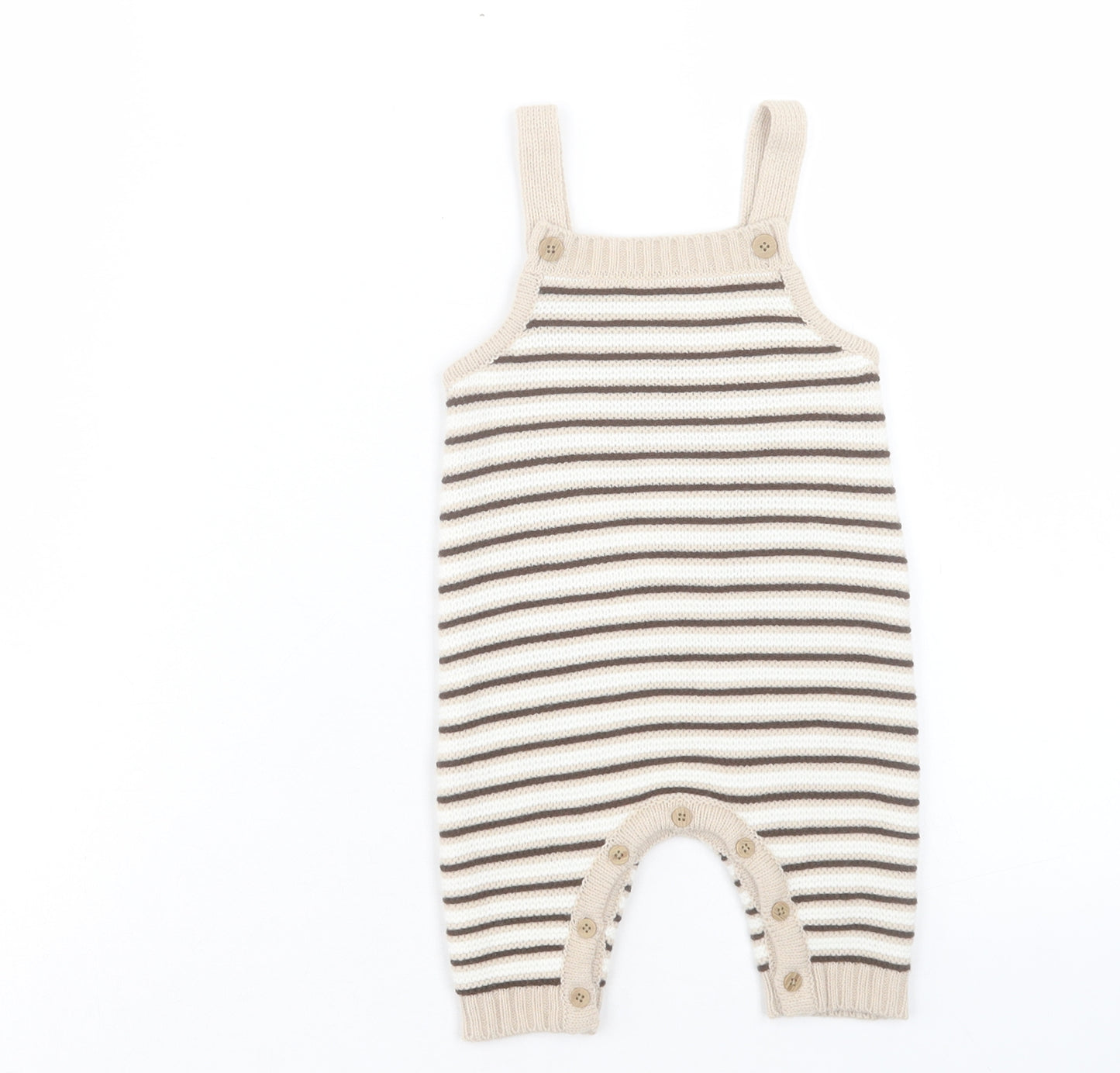 NEXT Baby Beige Striped Acrylic Romper One-Piece Size 0-3 Months Button