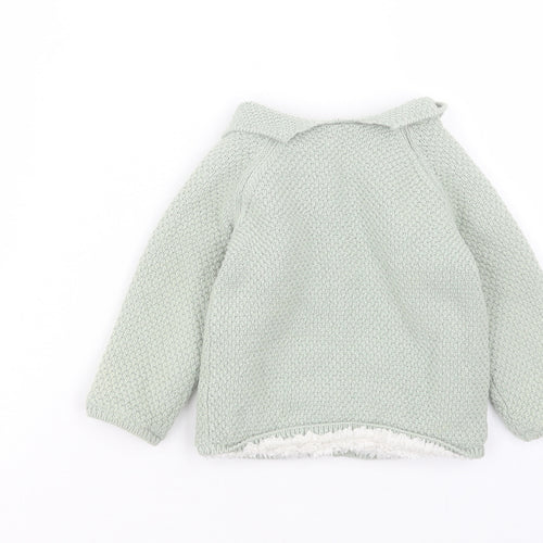 Mothercare Girls Green Cotton Cardigan Jumper Size 6-9 Months Button